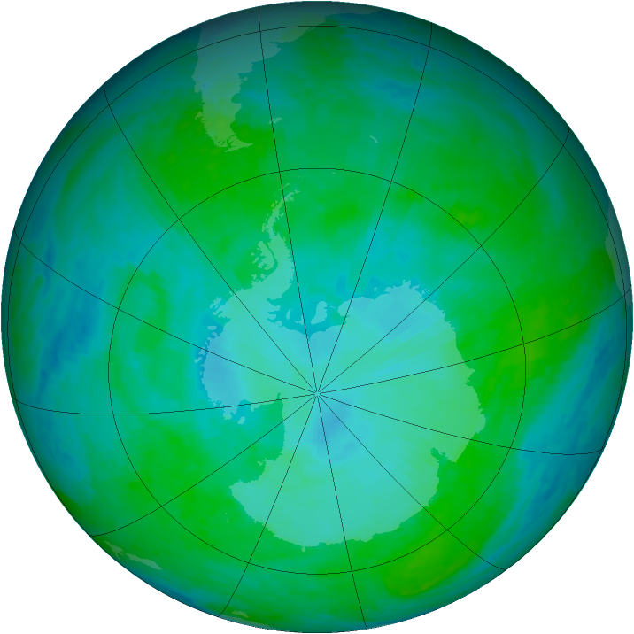 Antarctic ozone map for 07 January 2002